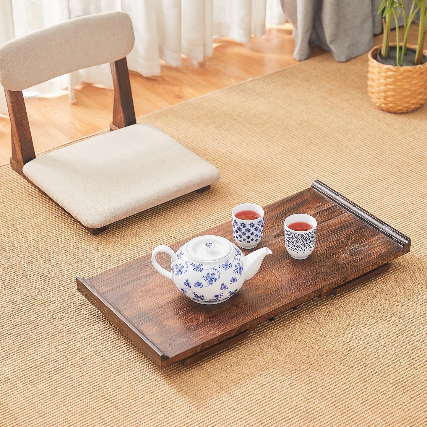 Japanese Floor Table,Altar Table for Meditation,Tea Table for Sitting on The Floor,Wood Bed Trays with Foldable Legs,Korean Traditional Tatami Table (31.4”x15.6”x14.3”)