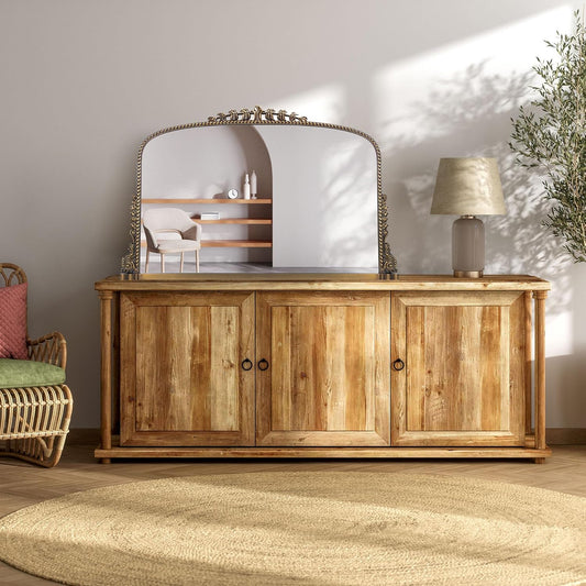 36"x23" Vintage Baroque Arched Wall Mirror, Ornate Antique Brass Wood Frame Decorative Mirror, Large Victorian Style Bathroom Mirror for Living Room, Fireplace, Entryway & Hallway