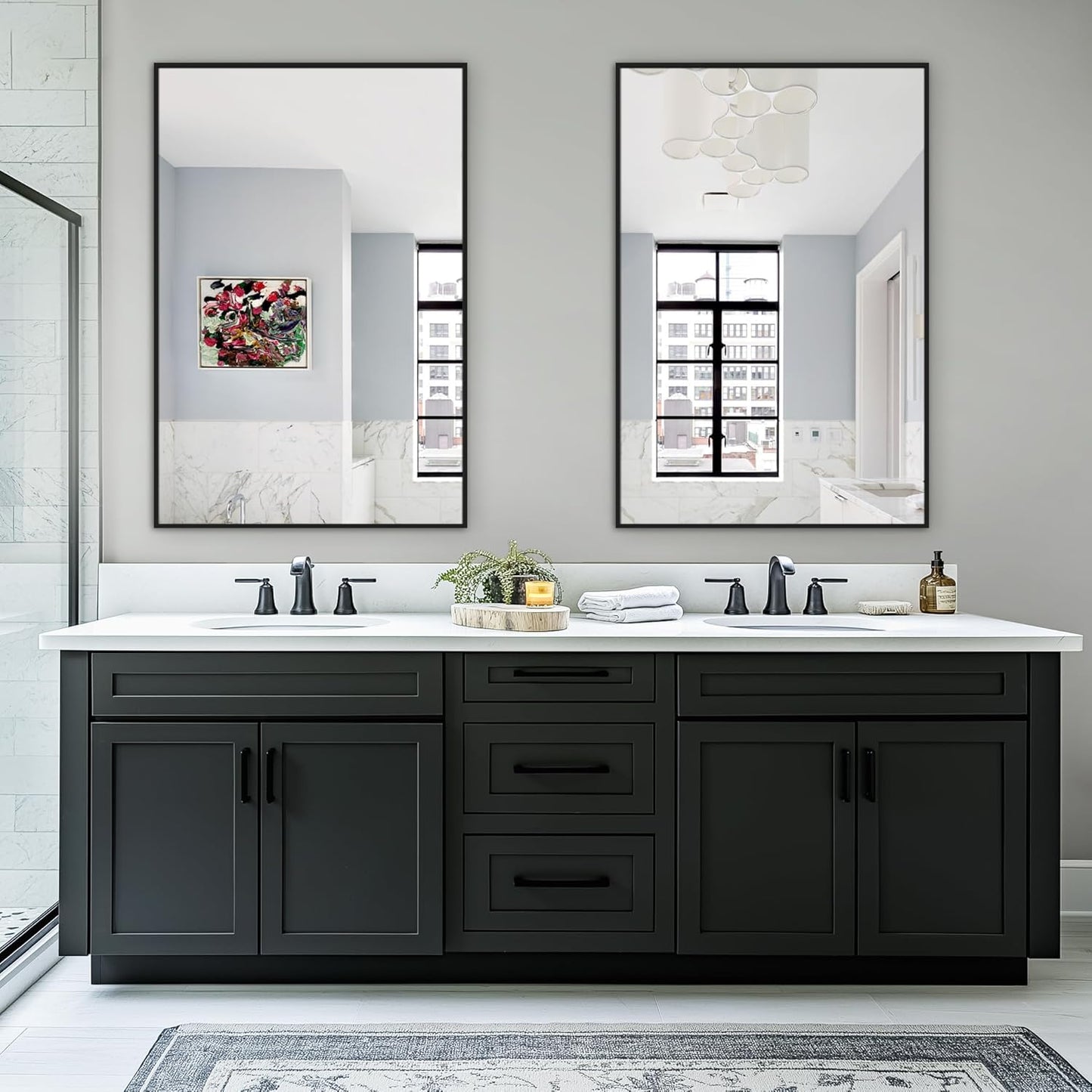 Bathroom Vanity Mirror for Wall, 2 Pack 36" x 24" Metal Framed Rectangular Bathroom Wall Mirror for Over Sink, HD Shatterproof Glass, Hangs Horizontally or Vertically(Black)