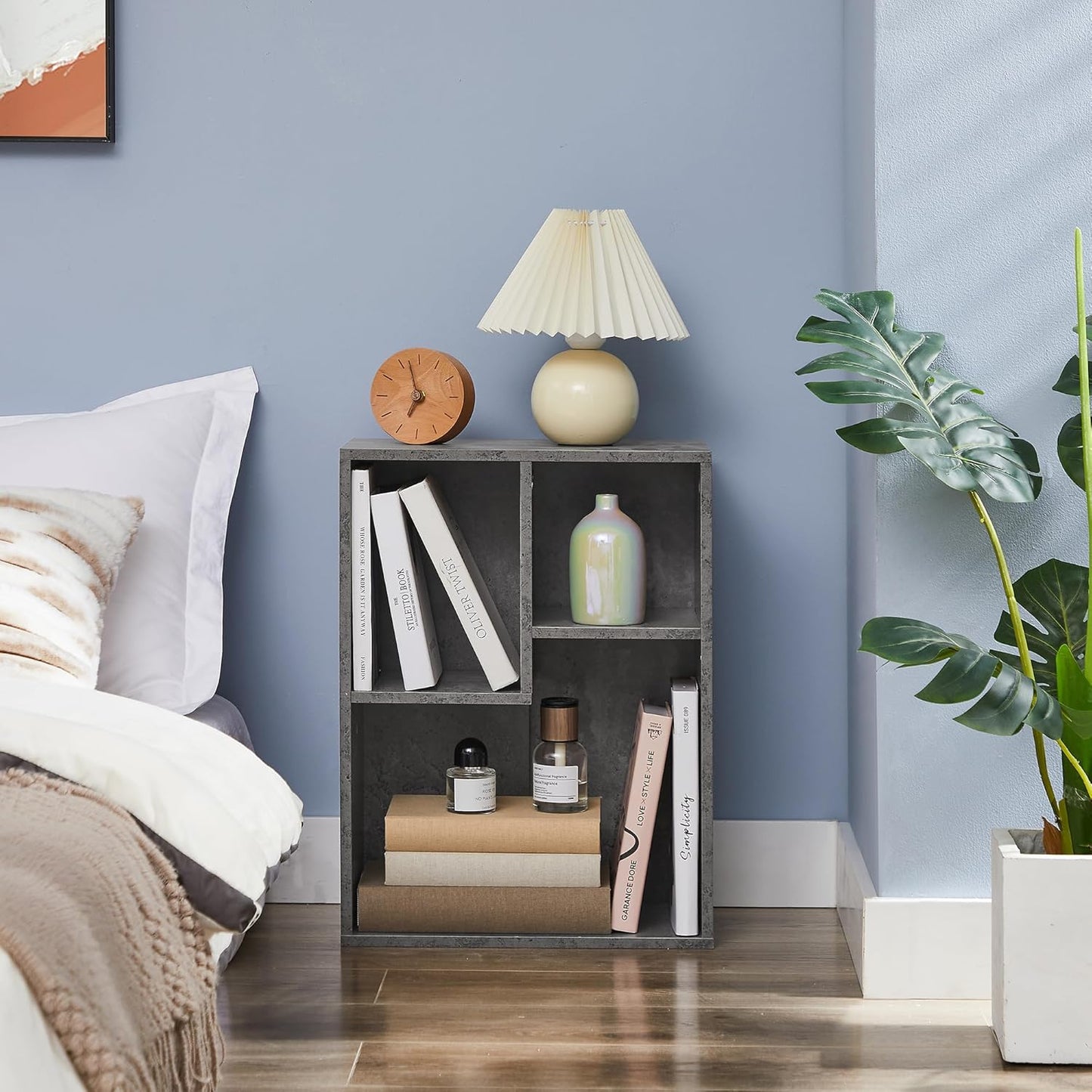 VECELO 3-Cube Small Bookshelf, Modern Bookcases with Shelves Height Up to 12.8 Inches, Suit for Common Size Textbook, Vertical or Horizontal, Cubby Storage Organizer,Grey