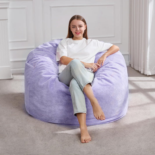Hobestluk 3FT Bean Bag Chairs for Adults Large Beanbag Chair with Plush Faux Fur Cover Big Bean Bag Chair for Living Room Bedroom Dorm Office -Purple (36” x 36” x 22”)