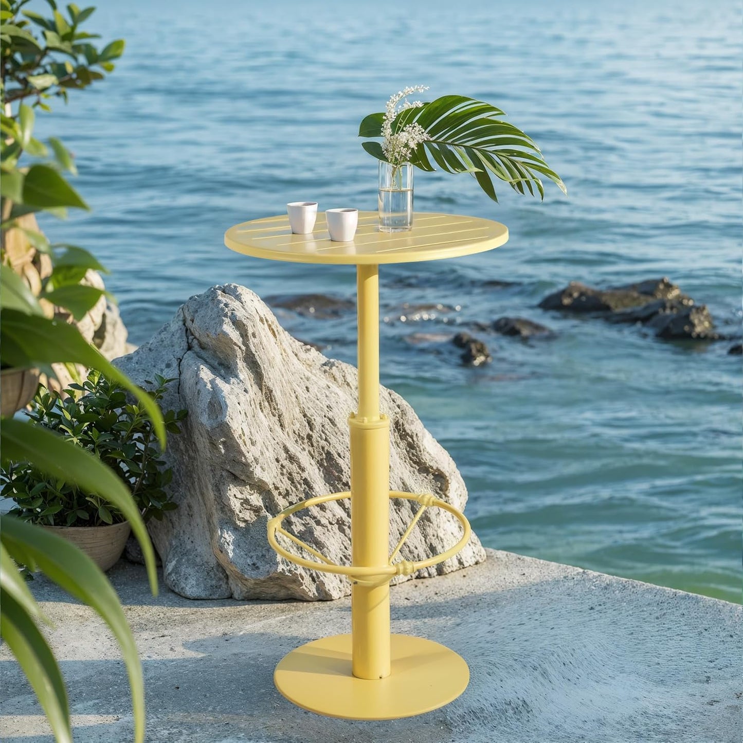 42" Tall Modern Industrial Bar Table-23.6" Dia Round Metal Top Standing Pub Cocktail Bistro Table-Indoor Outdoor Patio-Commercial Grade, Heavy Duty (Lemon-Yellow)