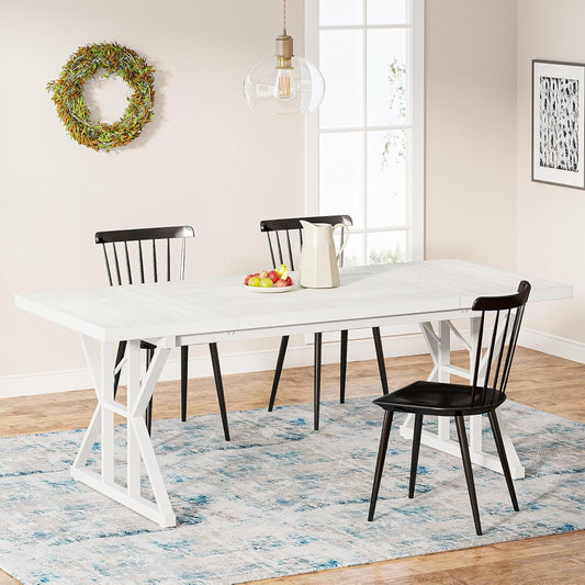 Tribesigns Farmhouse Dining Table for 6 People, 70.8-Inch Rectangular Wood Dining Table, Rustic Kitchen Table with Heavy Duty Metal Legs for Dining Room