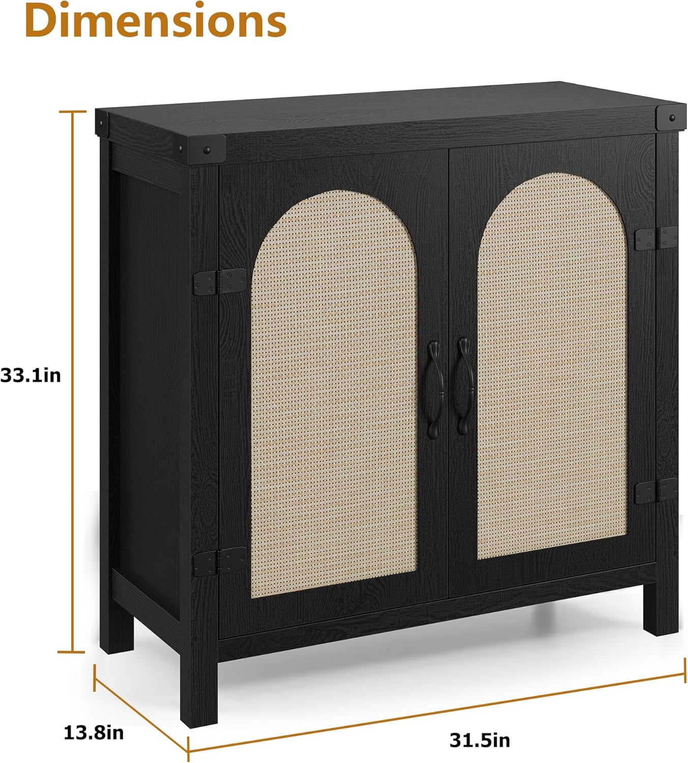 IDEALHOUSE Rattan Buffet Cabinet with Storage, Sideboard with Synthetic Rattan-Accent Doors, Adjustable Shelves, Storage Cabinet for Living Room Dining Room Hallway, Black