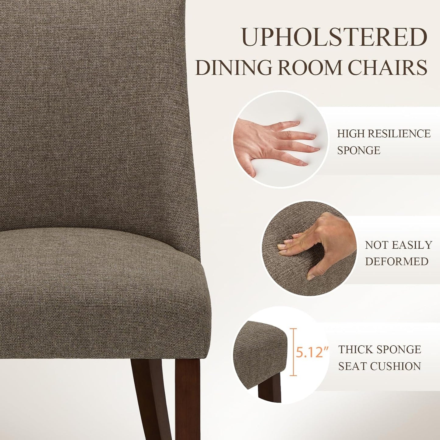 COLAMY Upholstered Dining Chairs Set of 6, Mid Century Modern Kitchen Chairs with Back, Farmhouse Fabric Side Dining Room Chairs with Wood Legs for Dining Room Restaurant, Brown