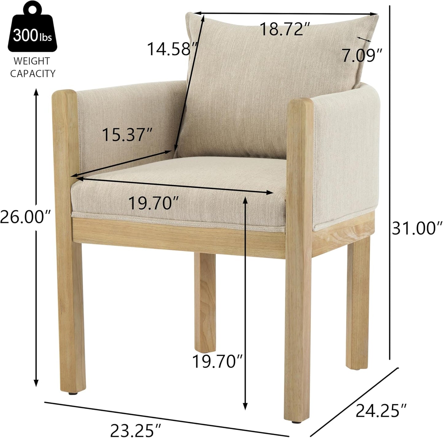 Christopher Knight Home Lucid Linen Upholstered Dining Chairs Set of 2, Rubber Wood Dining Room Chairs, Modern Armchair, Extra Seating for Dining Room, Versatile Indoor Furniture, Beige + Natural