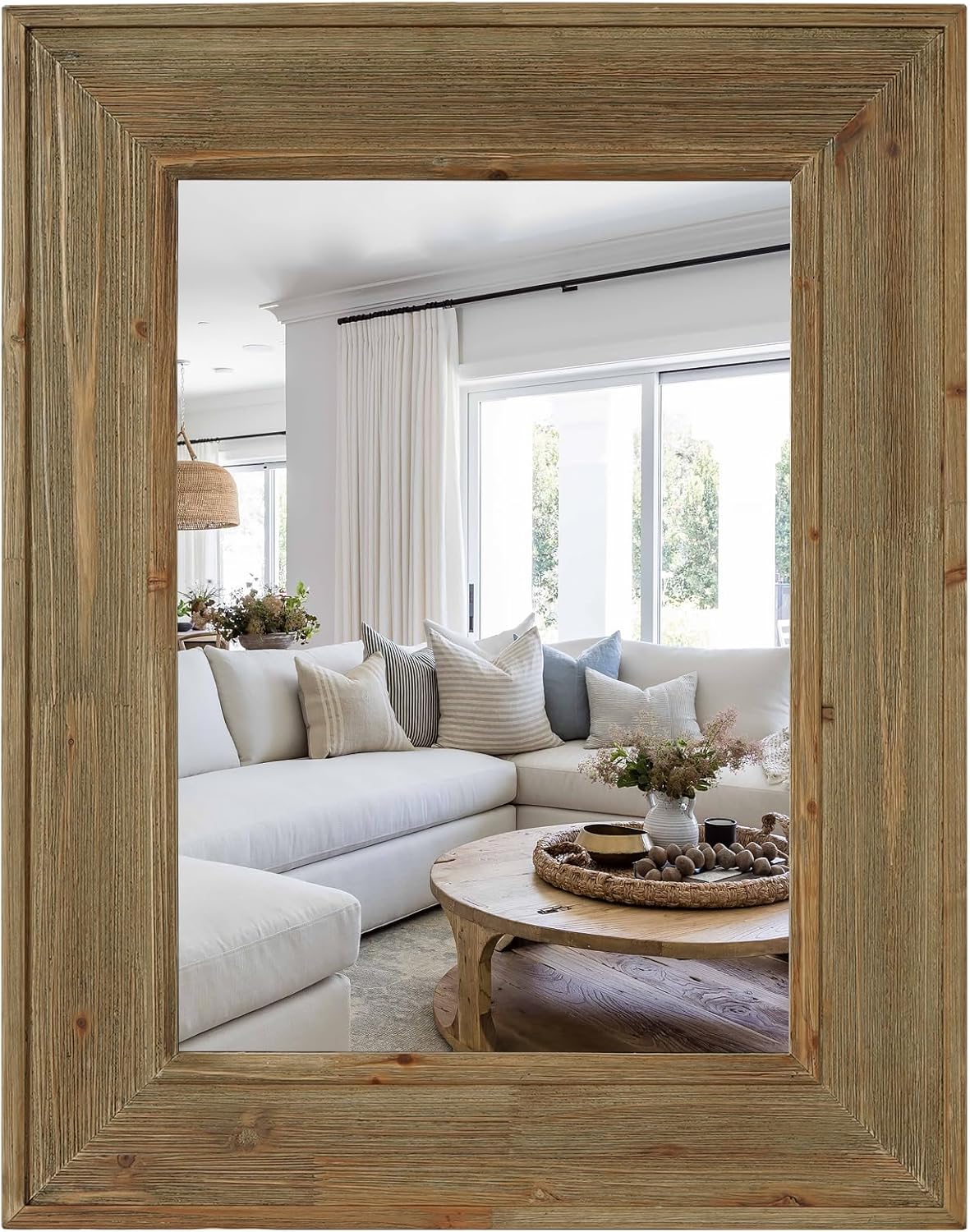 WallBeyond Rustic Wood Framed Mirror, 22" x 28" Farmhouse Decorative Wall Mirror, Vintage Solid Wood Rectangular for Bathroom, Entryway & Living Room, Natural
