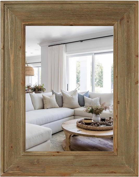WallBeyond Rustic Wood Framed Mirror, 22" x 28" Farmhouse Decorative Wall Mirror, Vintage Solid Wood Rectangular for Bathroom, Entryway & Living Room, Natural