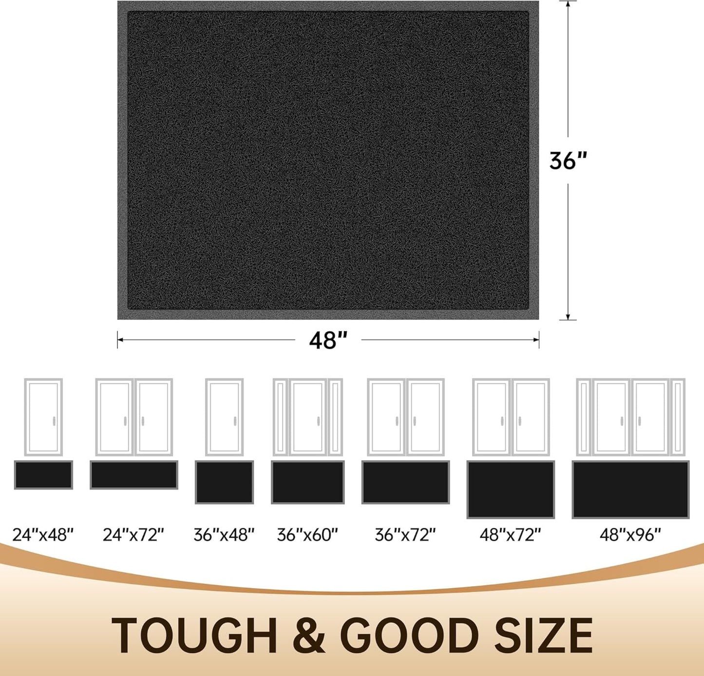 Amyracel Front Door Mat Indoor Outdoor Entrance, 36" x 48" All-Season Waterproof Heavy Duty Doormat for Outside Entry, Stain and Fade Resistant, Low Profile, Easy Clean Patio Entryway Mat