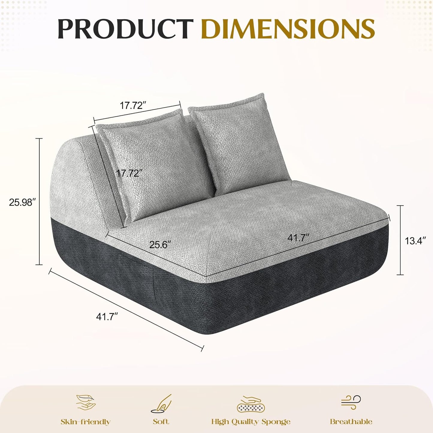 Hobestluk Small Sofa Couch Lounge Sofa Chair for Living Room, Comfy Memory Foam Couch, Mini Sofa with Side Pocket for Living Room, Bedroom (Grey+Light Grey)