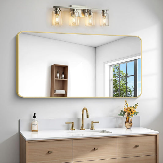 Gold Bathroom Mirror,24x48 inch Wall Mirror for Bathroom Wall Mounted,Round Rectangle Mirror for Bathroom Over Sink,Modern Frame for Home Decor Living Room,Bedroom Entryway,Horizontal/Vertical