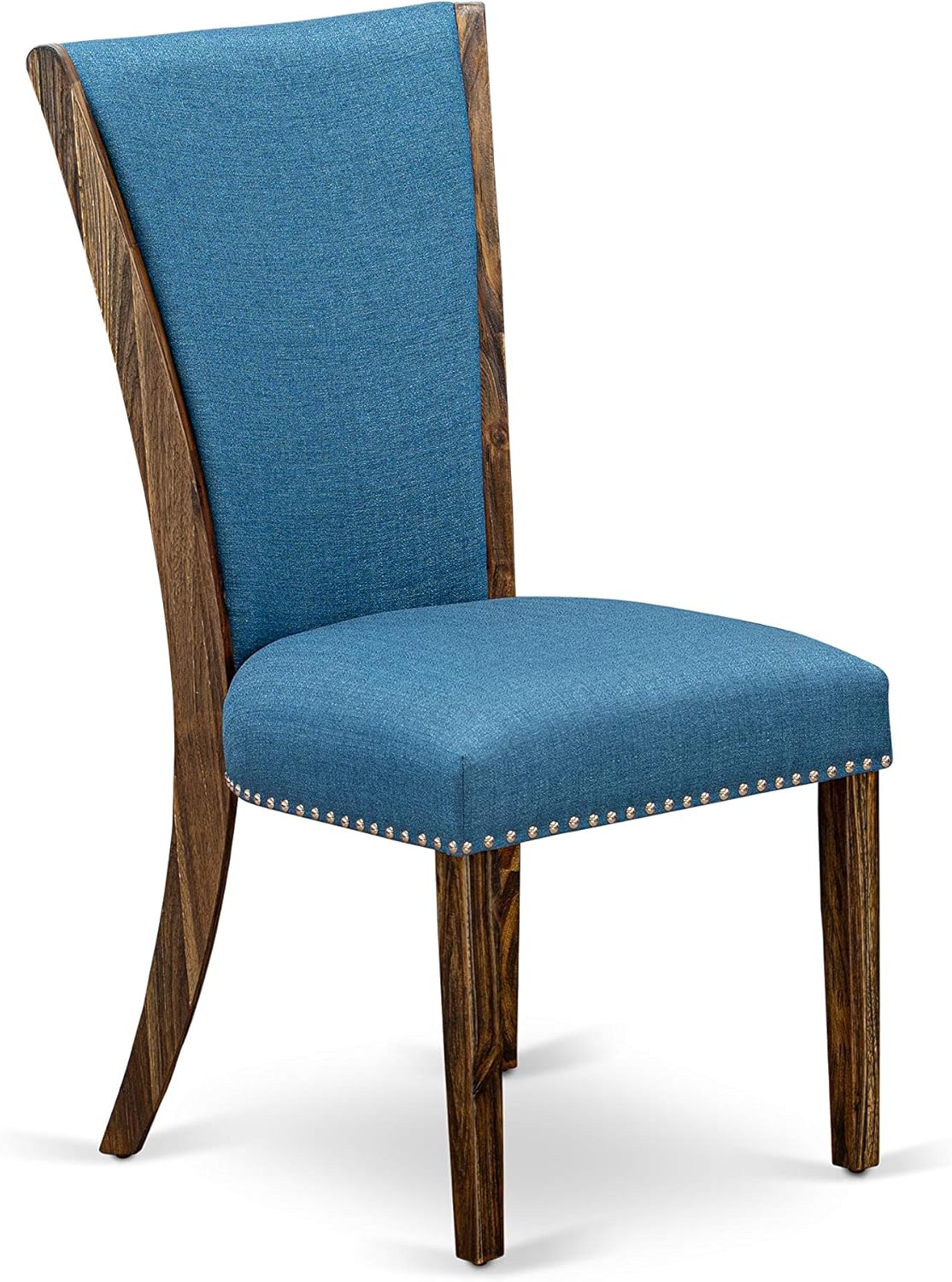 East West Furniture VEP7T21 Verona Parson Kitchen Chairs - Nailhead Trim Blue Color Linen Fabric Upholstered Dining Chairs, Set of 2, Jacobean