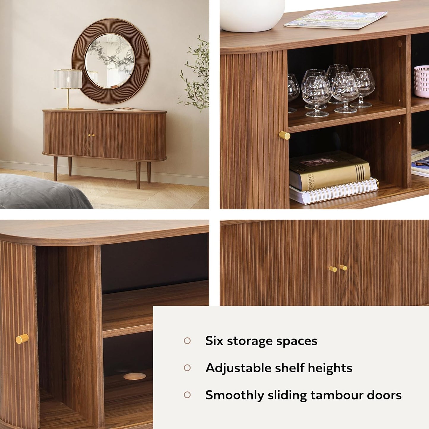 WERMO 55'' Sideboard Storage Cabinet with Doors and Shelves - Wood Credenza for Living Room, Bedroom, Entryway and Home Office Cabinet. Kitchen Buffet, Modern Media Console Table with Storage (Walnut)