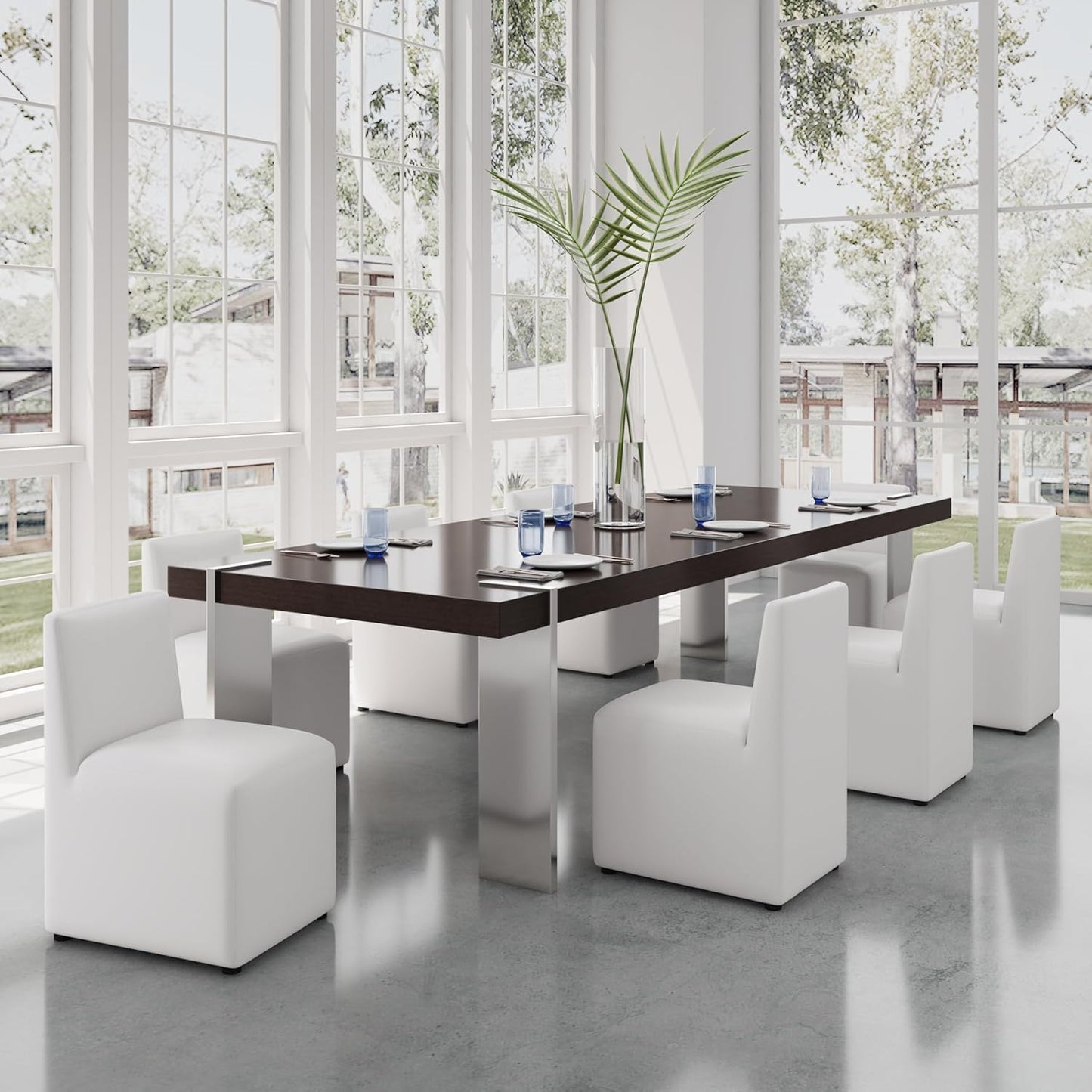 Manhattan Comfort Anna Square Modern Dining Chair with Head to Toe Faux Leather Upholstery and Plastic Foot Padding, Luxury Accent Furniture, Set of 1, Cream