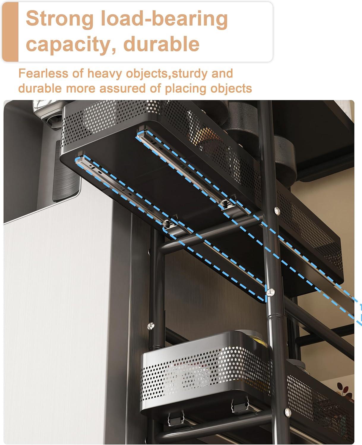 UMDONX Slim Storage Cart 4 Tier with Pull Out Basket Bathroom Organizer Rolling cart, Rolling Utility Cart Slide Out Organizer for Kitchen, Bathroom, Laundry Black