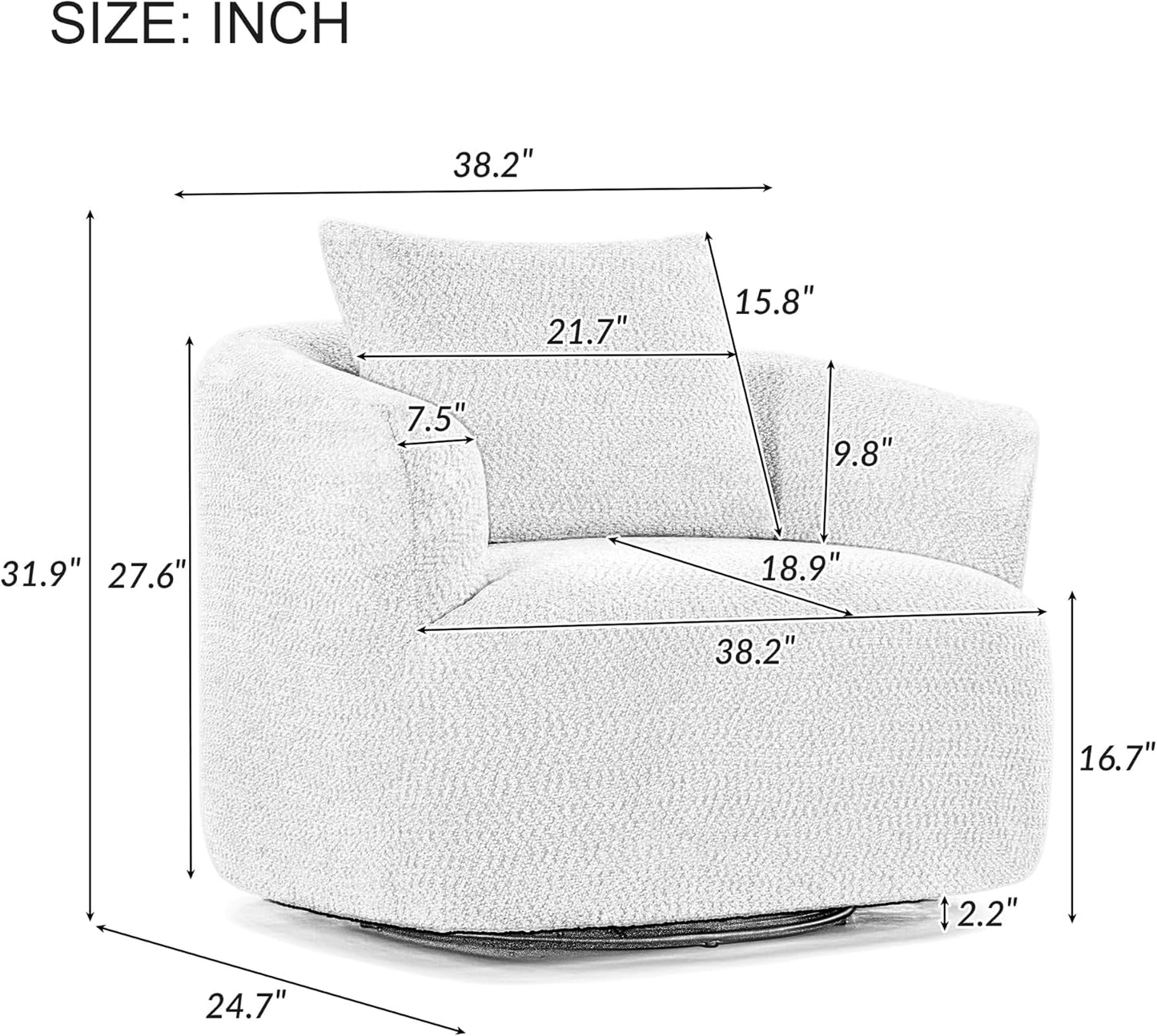 Merax Modern 360° Chenille Swivel Barrel Chair with A Throw Pillow & Armrest, Upholstered Cozy Single Round Sofa with Deep Seating for Living Room Bedroom,Office, Hotel, Easy Assemble, Grey