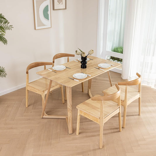 DELAVIN 4pcs Solid Wood Dining Chairs, Kitchen Chairs with Solid Oak Wood Legs, Farmhouse Style High Ladder Back Dining Room Chairs, Burlywood