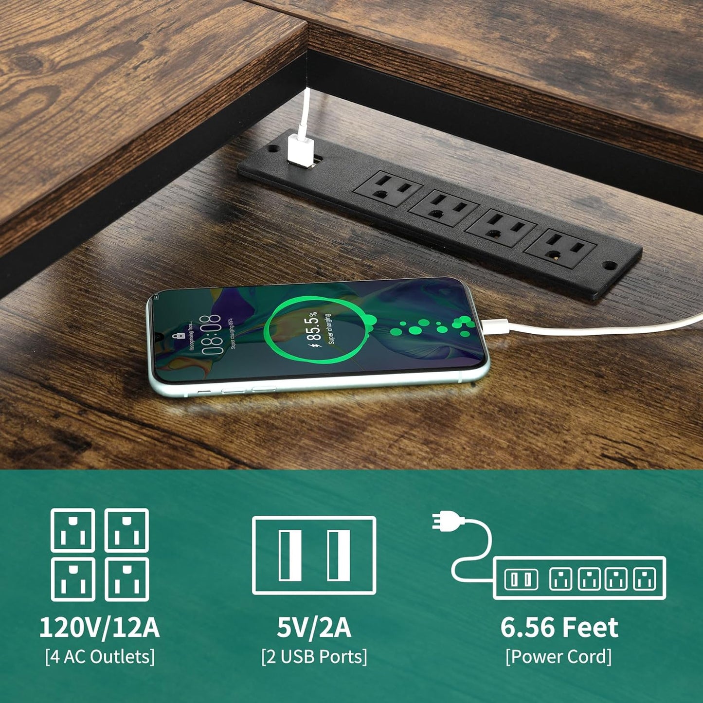 DWVO L Shaped Desk with Drawers, Reversible Computer Desk with Power Outlets, Corner Office Desk with Storage Shelves & LED Lights & Printer Stand, Rustic Brown