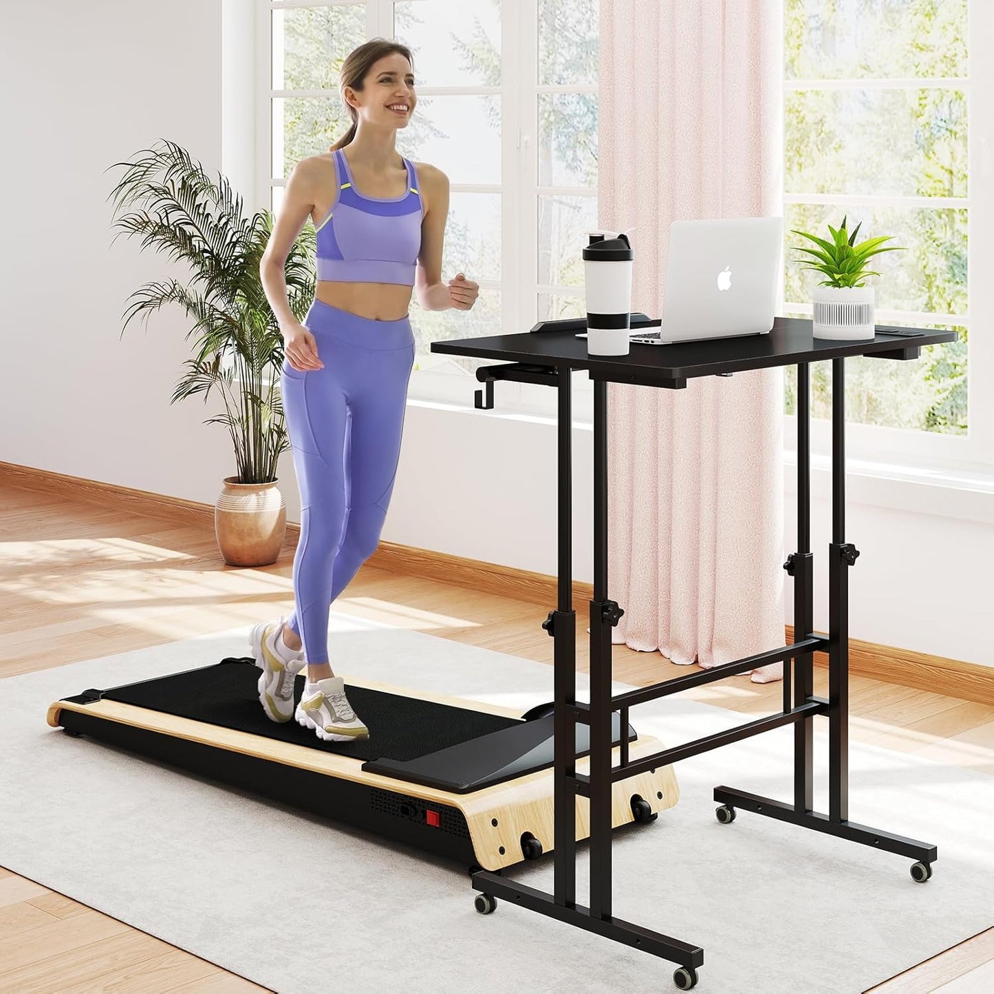 SIDUCAL Portable Standing Desk Adjustable Height, Rolling Computer Desk on Wheels, Mobile Home Office Workstation with USB Ports and Outlets, Laptop Cart for Standing or Sitting, 31.5" x 23.6" Black