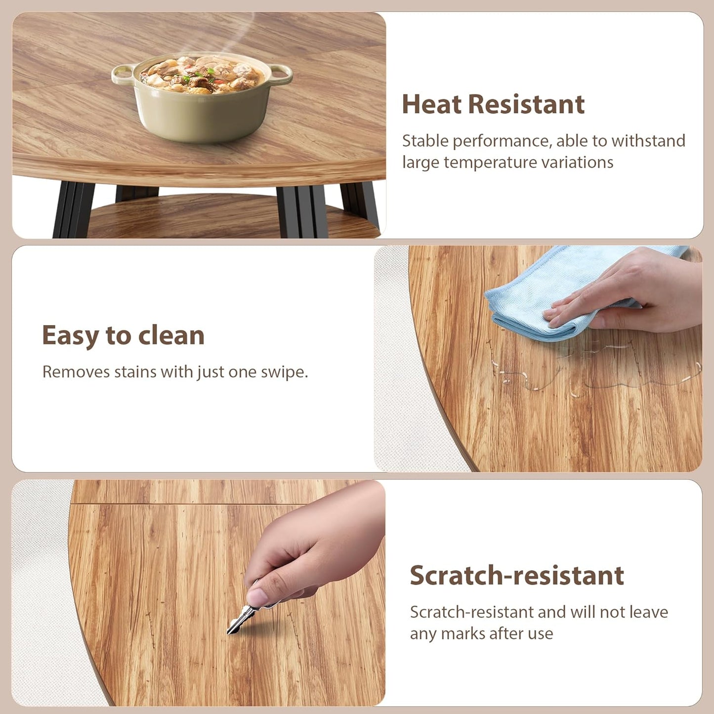 GarveeHome Round Dining Table for 4-6, 47.2" Farmhouse Kitchen Table with Storage, Circle Dinner Tables for Kitchen, Dining Room, Living Room, Meeting Room, Apartment, Retro