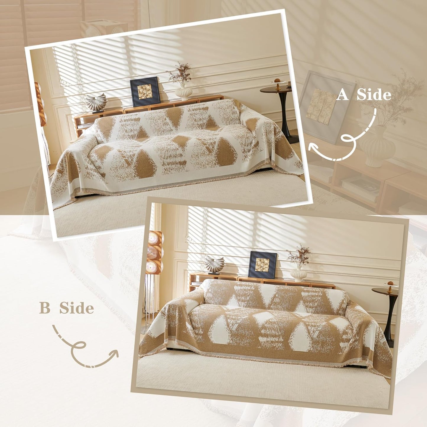 MYSKY HOME Couch Cover for Dogs Washable Khaki Rhombic Couch Sofa Protector Dogs Pets Friendly Chenille Geometric Sofa Covers Soft Durable Farmhouse Sofa Slipcovers, 71" X102"