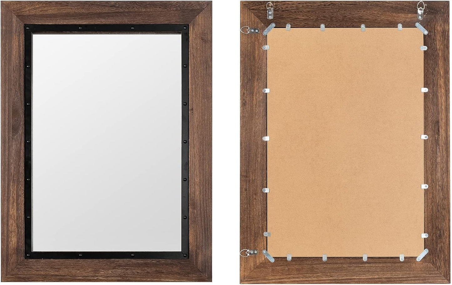 YOSHOOT Rustic Wooden Framed Wall Mirror, 40"x30", Natural Wood and Iron Bathroom Vanity Mirror for Farmhouse Decor, Vertical or Horizontal Hanging