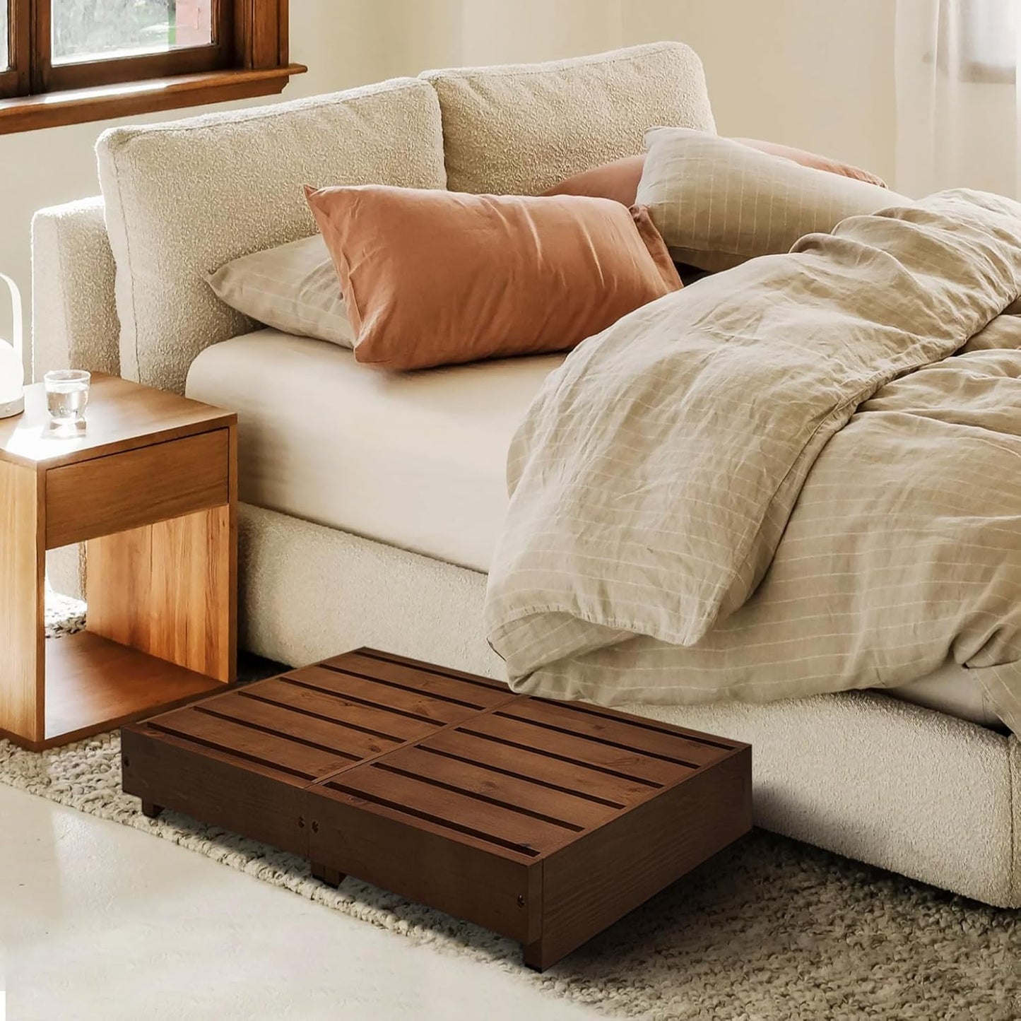 Wooden Step Stool 6” Height, Step Stools for Bed, Bed Steps for High Beds for Adults and Elderly, Step Stool for Bedroom, Kitchen, Living Room, Dark Brown