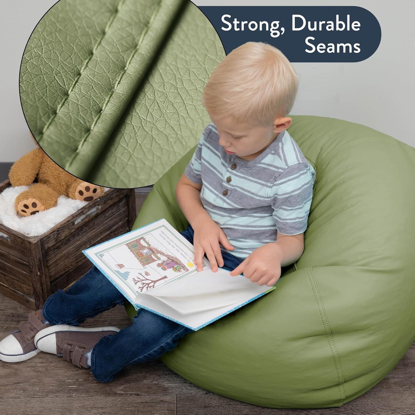 Children's Factory, CF610-036, 26" Go2 Bean Bag, Sage, Kids Flexible Seating for Reading Nook, Daycare, Playroom, Classroom, and Homeschool Furniture