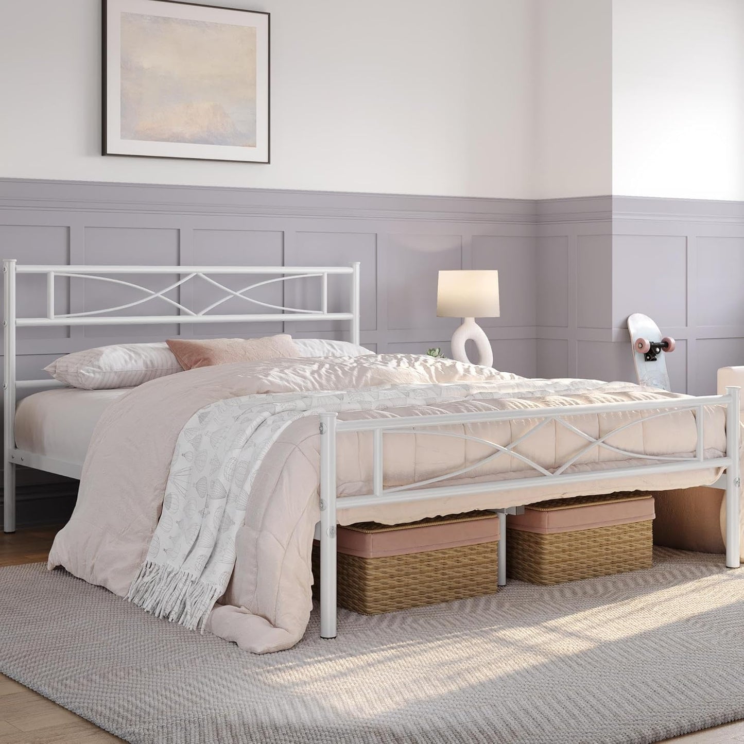 Yaheetech Metal Full Size Bed Frame, Platform Bed Frame, Mattress Foundation with Curved Design Headboard & Footboard, NO Box Spring Needed, Heavy-Duty Support, Easy Assembly, Full, White