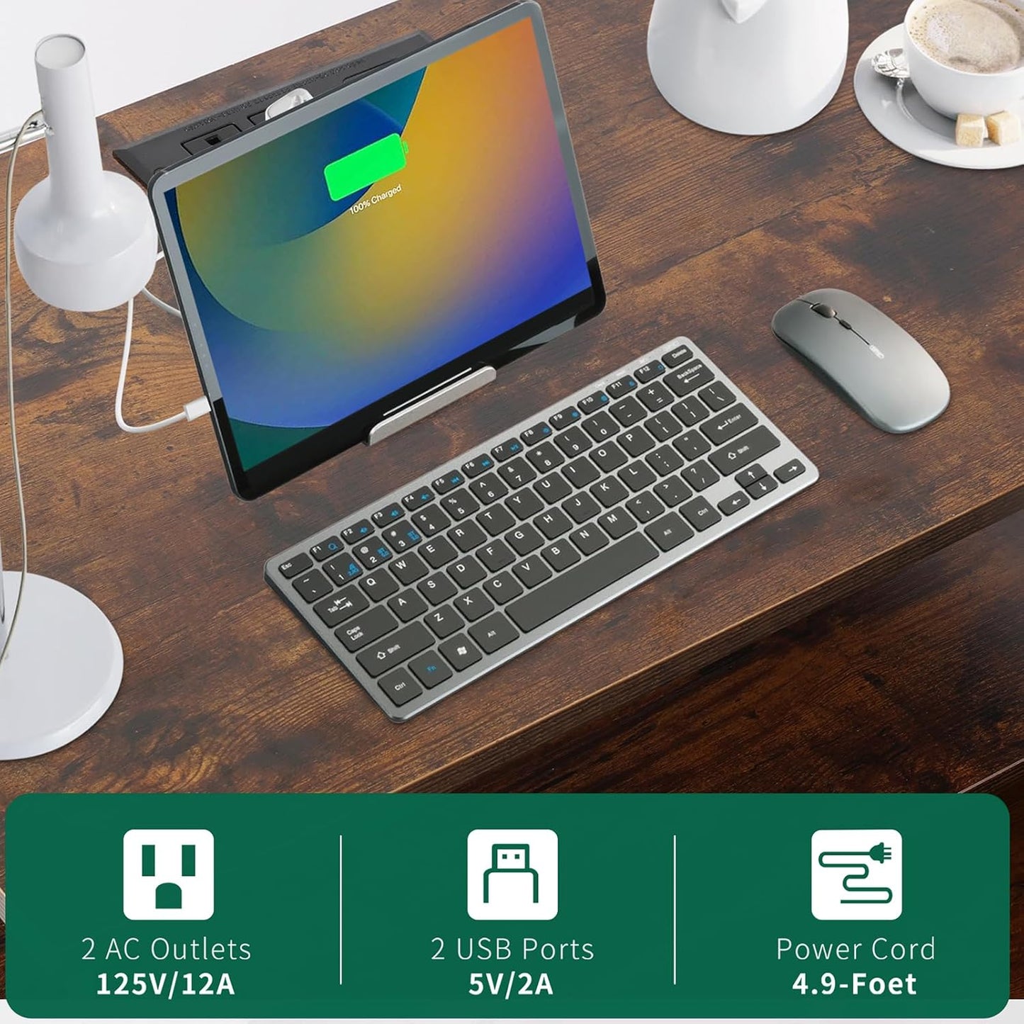 27 Inch Wide Night Stand, Large Wood Night Stand with 2 Drawers, LED Nightstand with Charging Station and Adjustable Drawer, Bedside Table for Living Room/Bedroom/Study/Office, Retro.