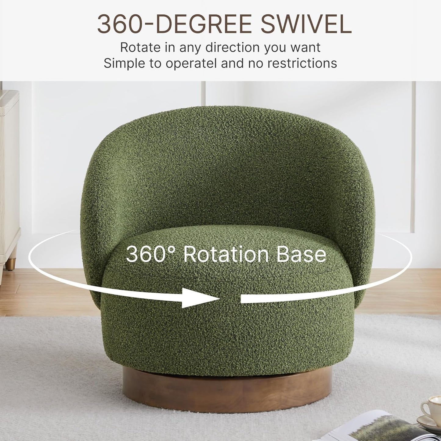 Swivel Accent Chair Round Barrel Armchair Upholstered Performance Fabric for Living Room Bedroom Waitingroom,1 Box,Moss Green