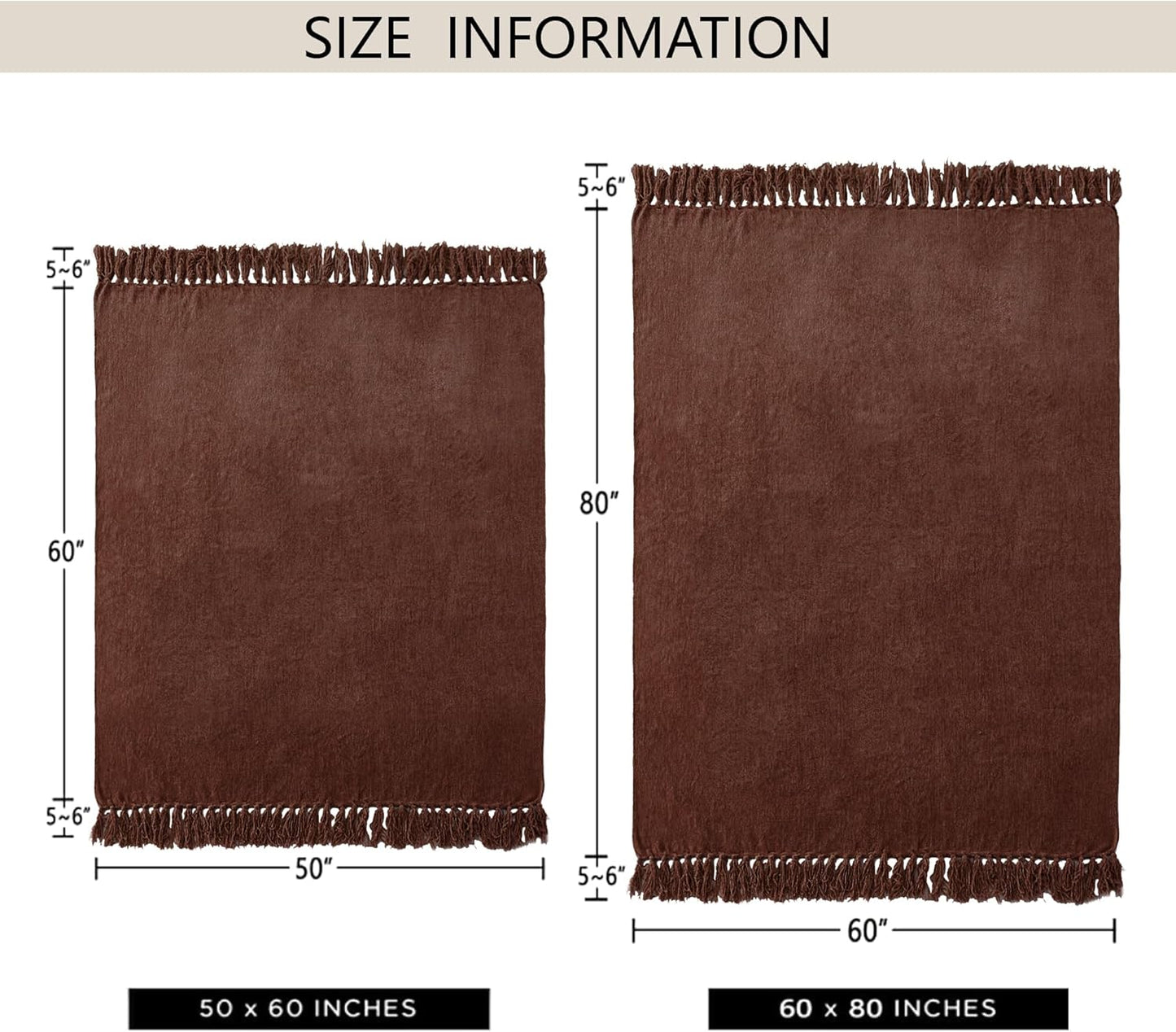 Chenille Throw Blanket for Couch 60"X 80" Twin, Soft Cozy Throws with Fringe Tassel for Bed Sofa Chair Cover, Lightweight Knitted Decorative Boho Blankets for Living Room, Dark Brown