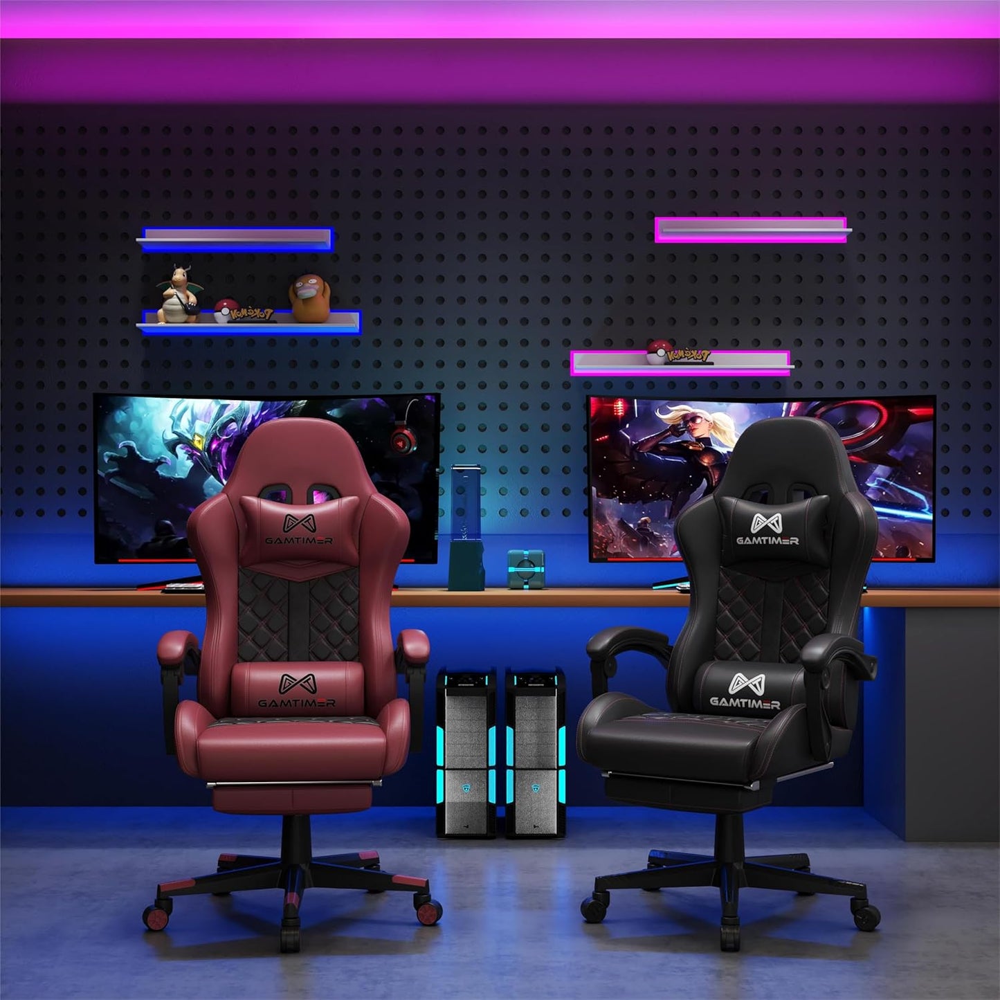 Gaming Chair, 400 lbs Adult Chair, High Back Computer Chair with Footrest and Linked Armrests, Office Video Game Chair with Lumbar Support (Black)