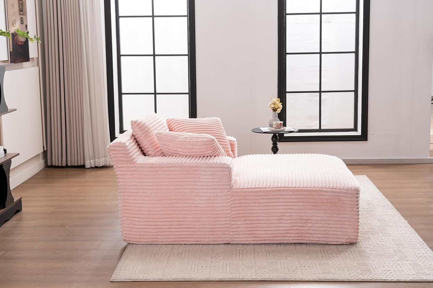 Oversized Chaise Daybed Lounge Sleeper Chair Sofa Bed Indoor, Fluffy Corduroy Upholstered Sleeper Recliner Sofabed Extra Wide Full Foam Cloud Sofabed W/3 Pillows for Home/Apartment Living Room Bedroom