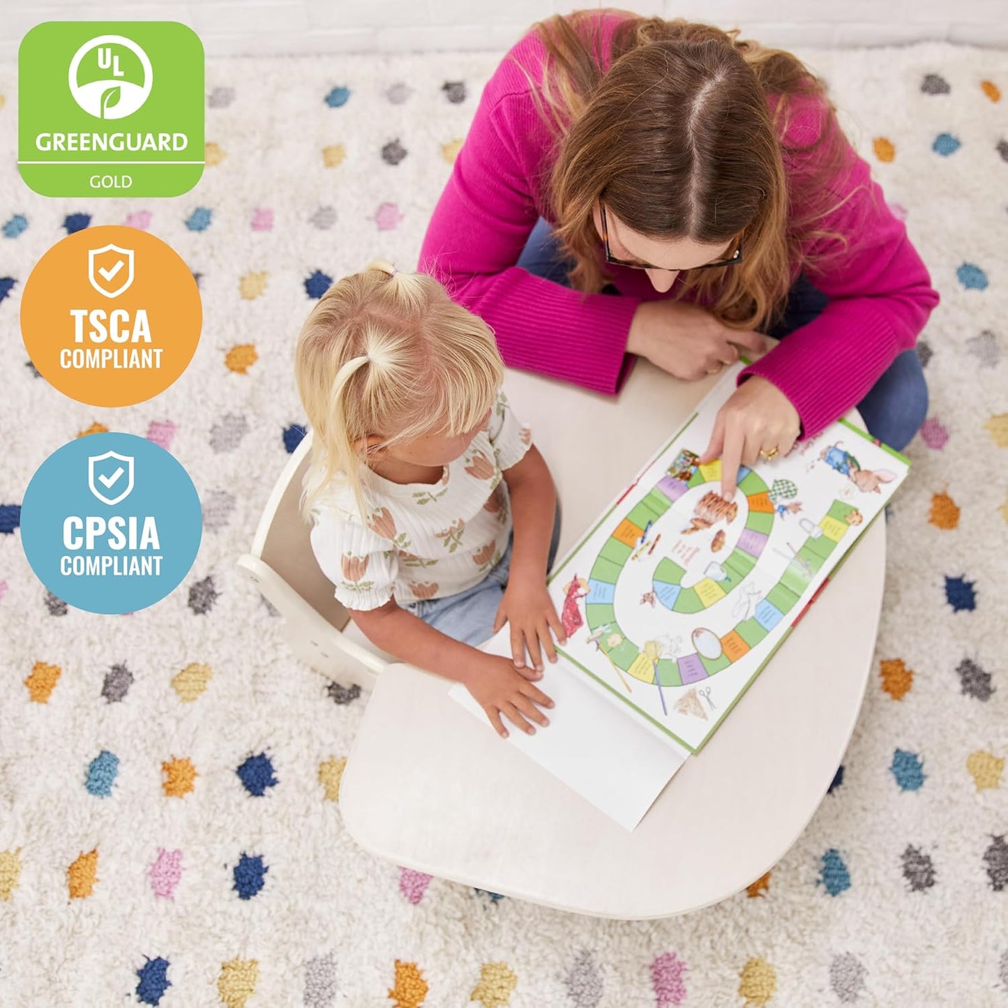 ECR4Kids Little Learner Table and Chair Set, Kids Furniture, White Wash