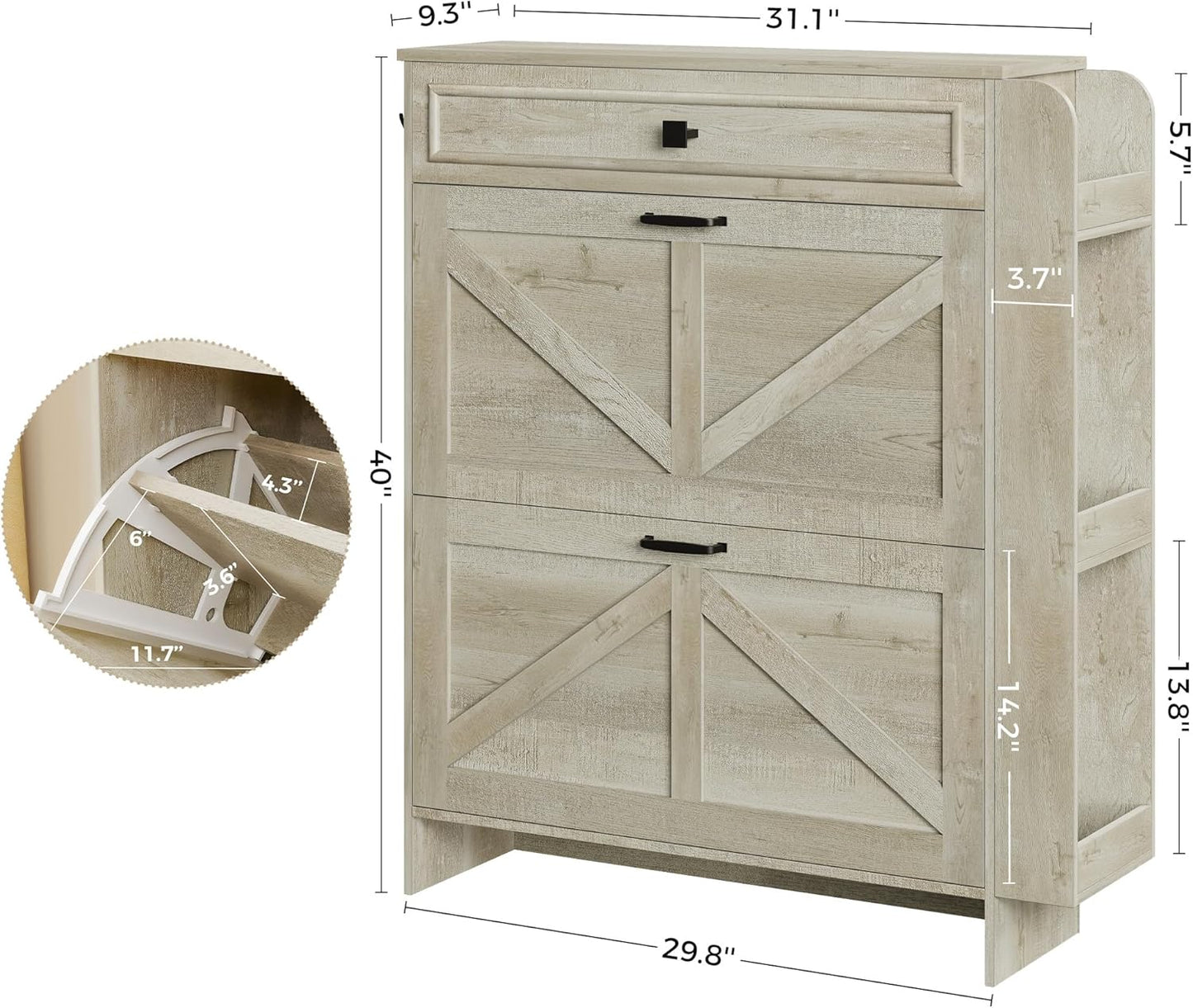 IRONCK Shoe Storage Cabinet with 2 Flip Drawers & Barn Door Design, Freestanding Shoe Cabinet Organizer with Drawer and Shelves for Entryway, Farmhouse Shoe Rack Cabinet,Rustic Maple