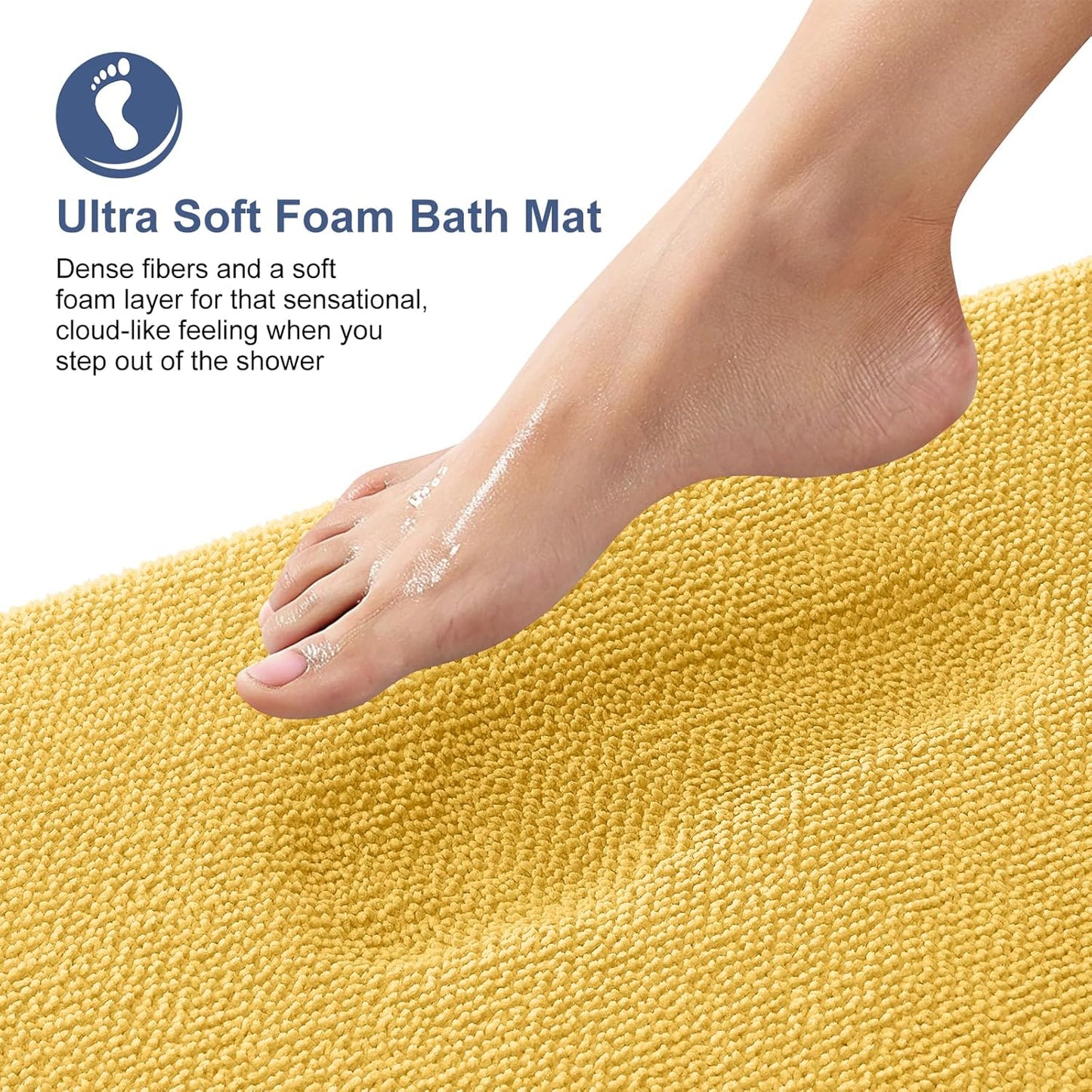 OLANLY Thick Memory Foam Bath Mat Rug 24x16, Extra Soft Absorbent Bathroom Rug, Quick Dry Bath Mats, Non-Slip, Machine Washable Carpet for Bathroom, Tub and Shower, Home Decor Accessories, Yellow