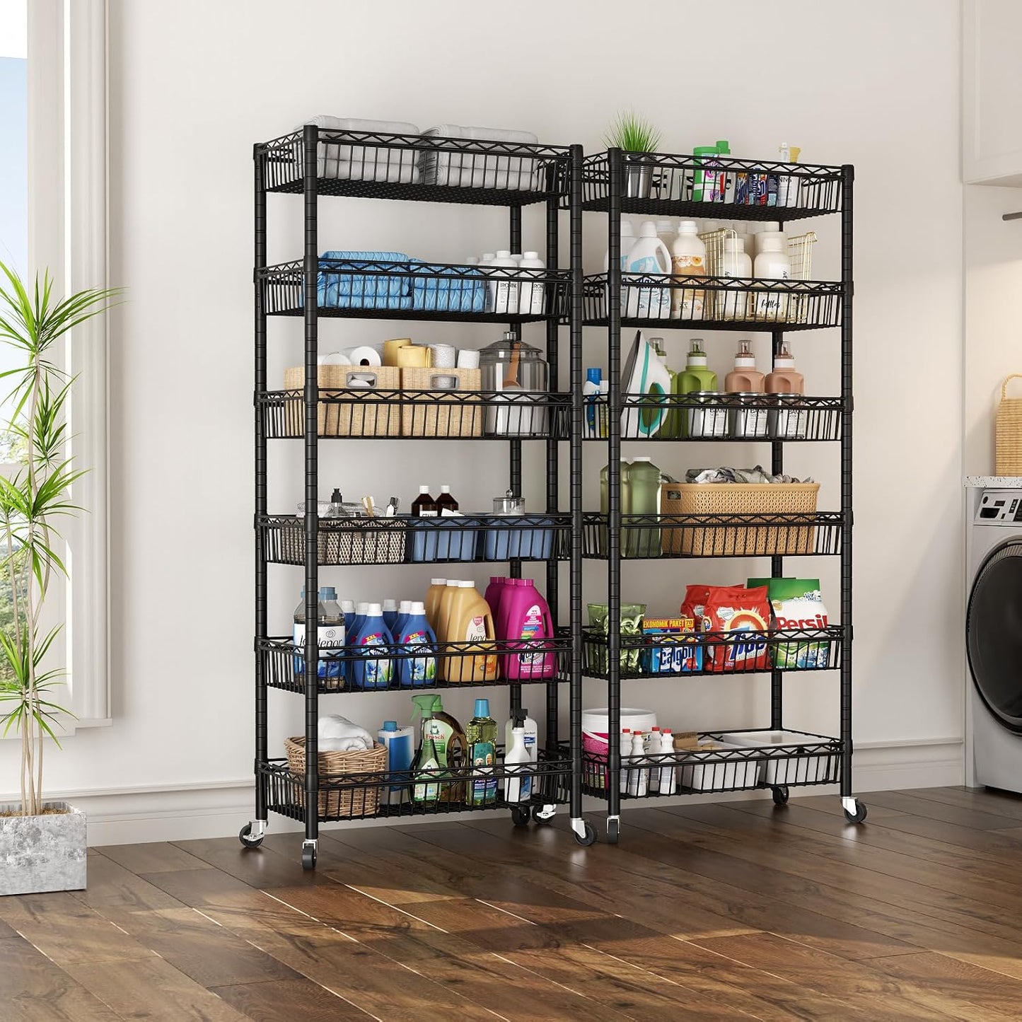 SINGAYE Shelf 6 Tier Wire Shelving Unit Adjustable Storage Shelves Big Basket Rack for Garage Kitchen Office Pantry Laundry Room Organizers13.5 D x 30" W x 65" H Black