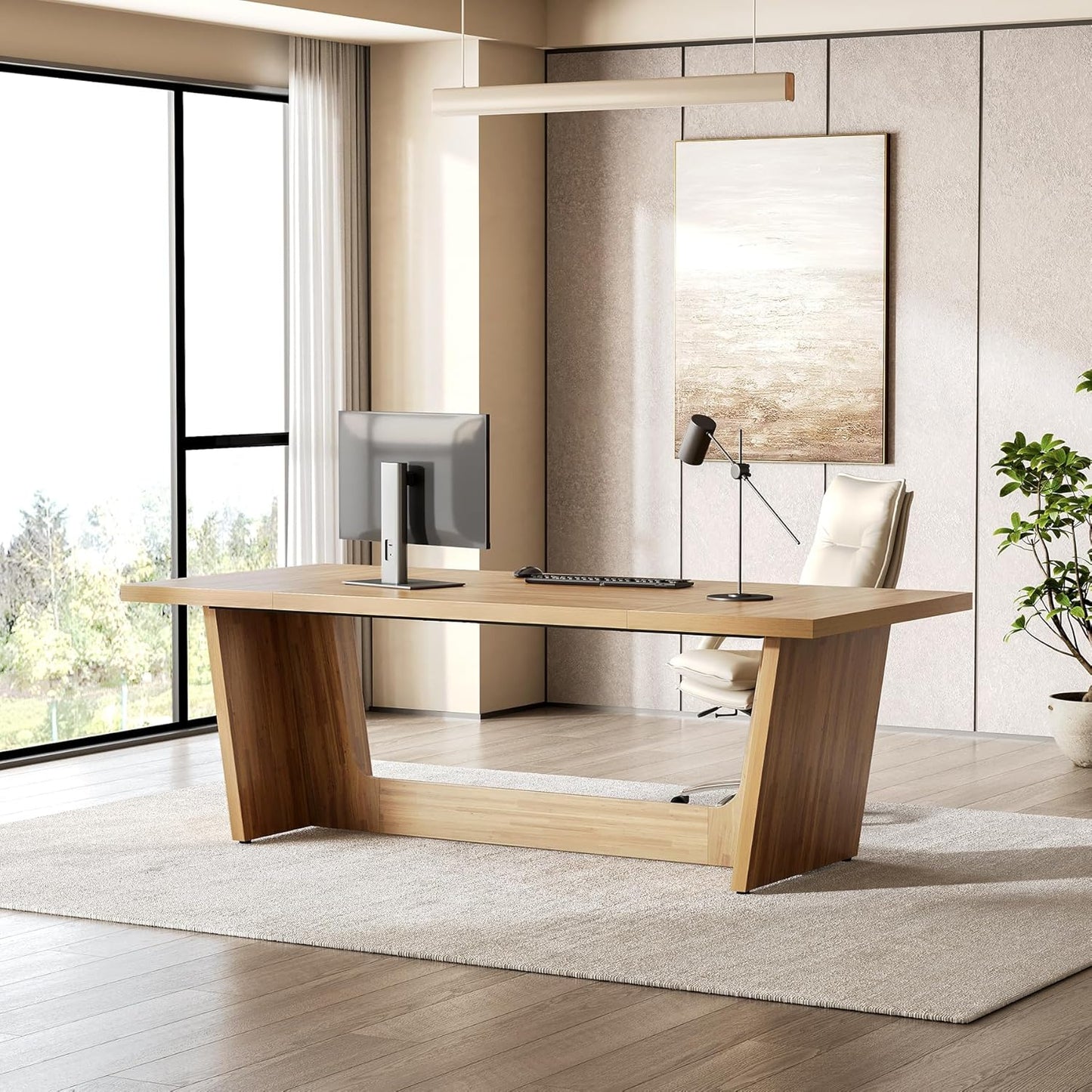 1Easylife 70.87 Inches Long Executive Desk, Wooden Computer Desk, Industrial Simple Study Writing Table, Large Workstation Business Furniture for Home Office, Oak