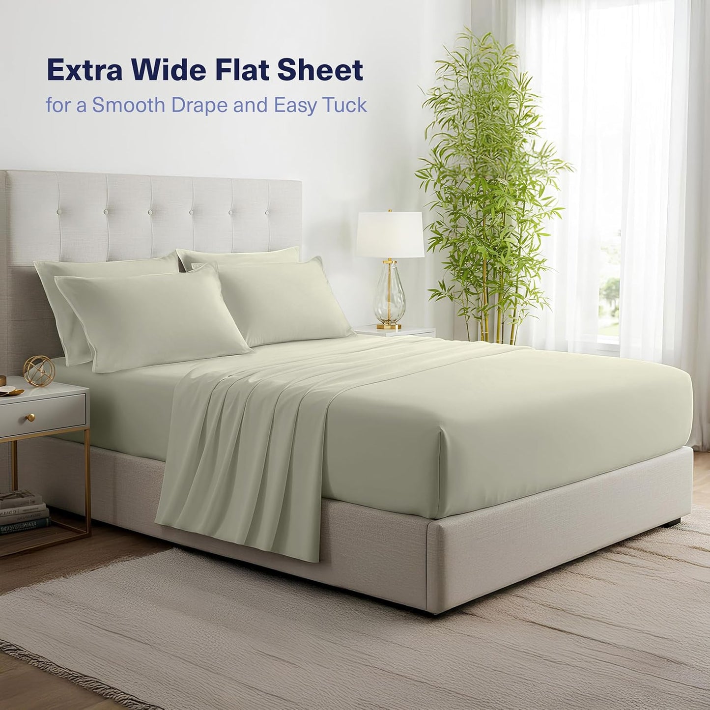 Kickoff Viscose Bamboo Sheets Queen Size 4-pc 100% Organic Bamboo Viscose Bed Cooling Sheets Queen Size Set Cool Bedding for hot Sleepers Sheet, Flat, Fitted, Pillowcases (Soft Sage, Q)