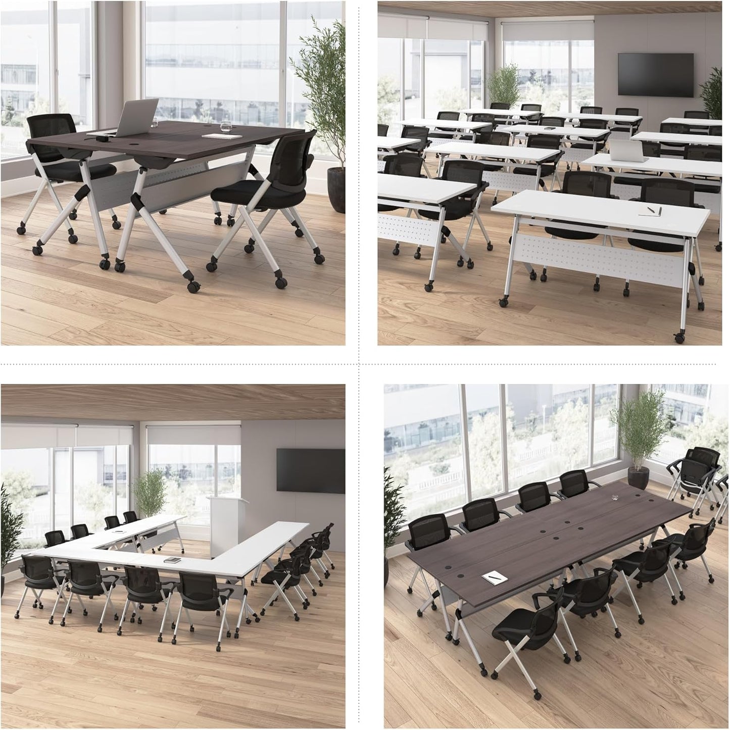 Bush Business Furniture Folding Training Table Set for 2, 72 inch Desk with Powered Grommets and 2 Chairs with Arms, Commercial-Grade Bundle for Office or Classroom, Envision Collection, Gray