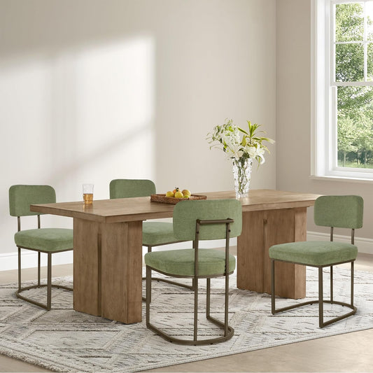 Dining Chairs Set of 4, Upholstered Modern Kitchen Chairs with Ergonomic Backrest, Fabric Cushion Seat & Metal Legs for Living Room, Restaurant, and Café, Green, 2Boxs