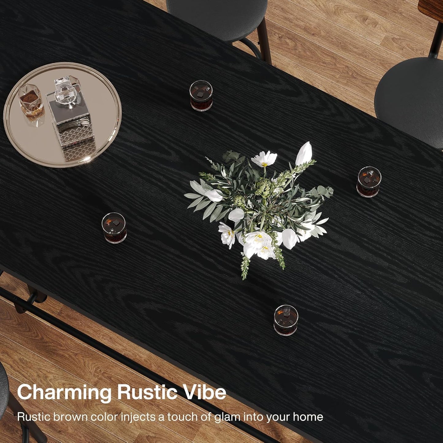 Tribesigns Bar Table, Industrial Counter Height Pub Table with Metal Footrest, 63-Inch Rectangle Wood Kitchen Dining Table with Sturdy Metal Frame for Dining Room, Home Bar (Black)