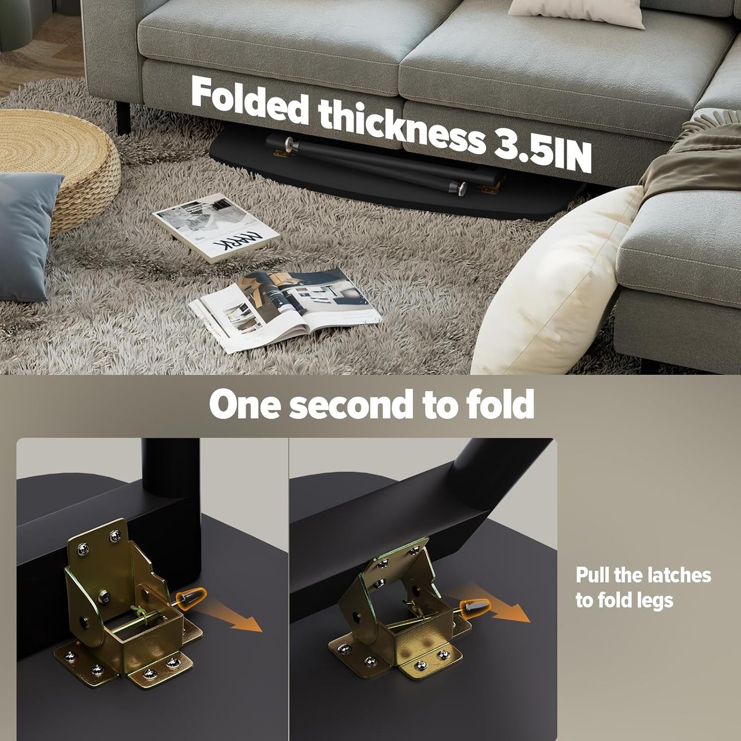 WOHOMO Folding Coffee Table 39.3'' Black Coffee Tables for Living Room Portable Simple Modern Rectangular Center Table for Small Spaces,No Assembly, Black