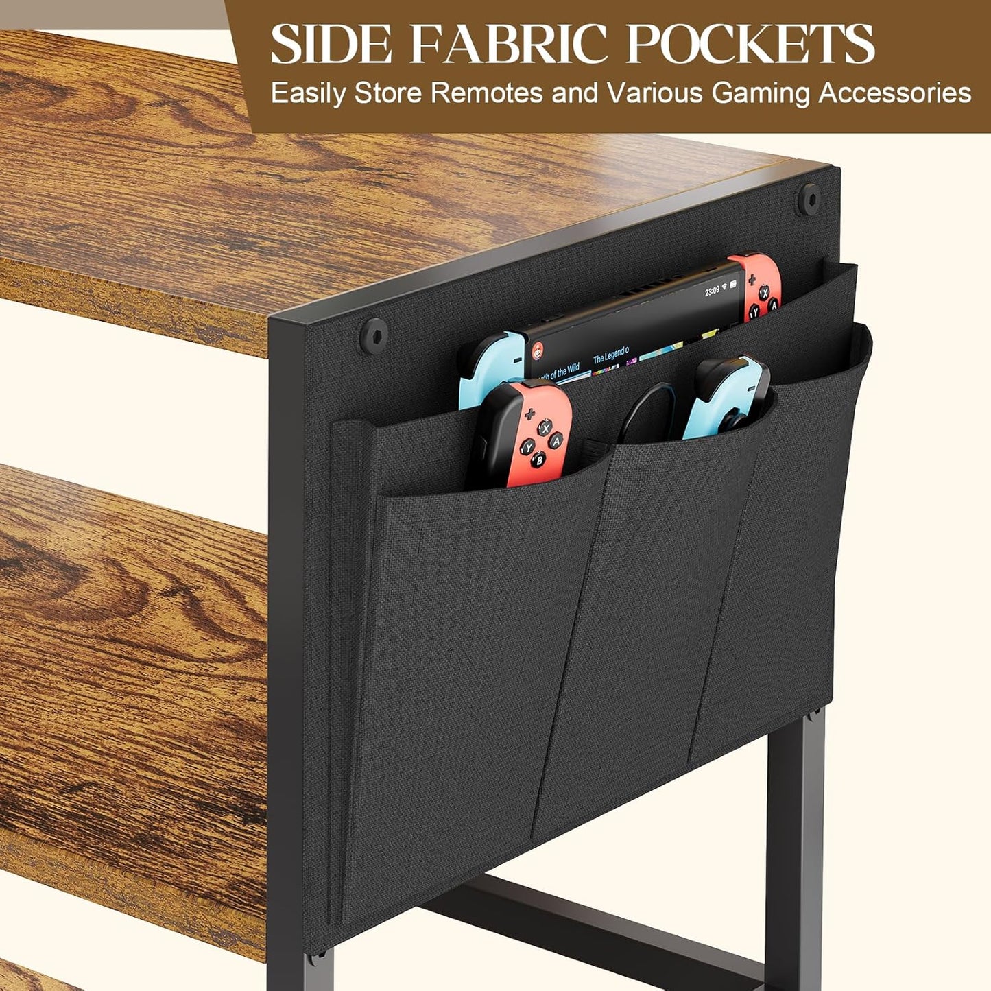 4-Tier AV Media Stand,Game Console Stand with 4 Hooks and Fabric Bags,DVD Shelf,Media Storage Cabinet,Audio Rack Record Player Stand Small Entertainment Center for Home Dorm, Apartment