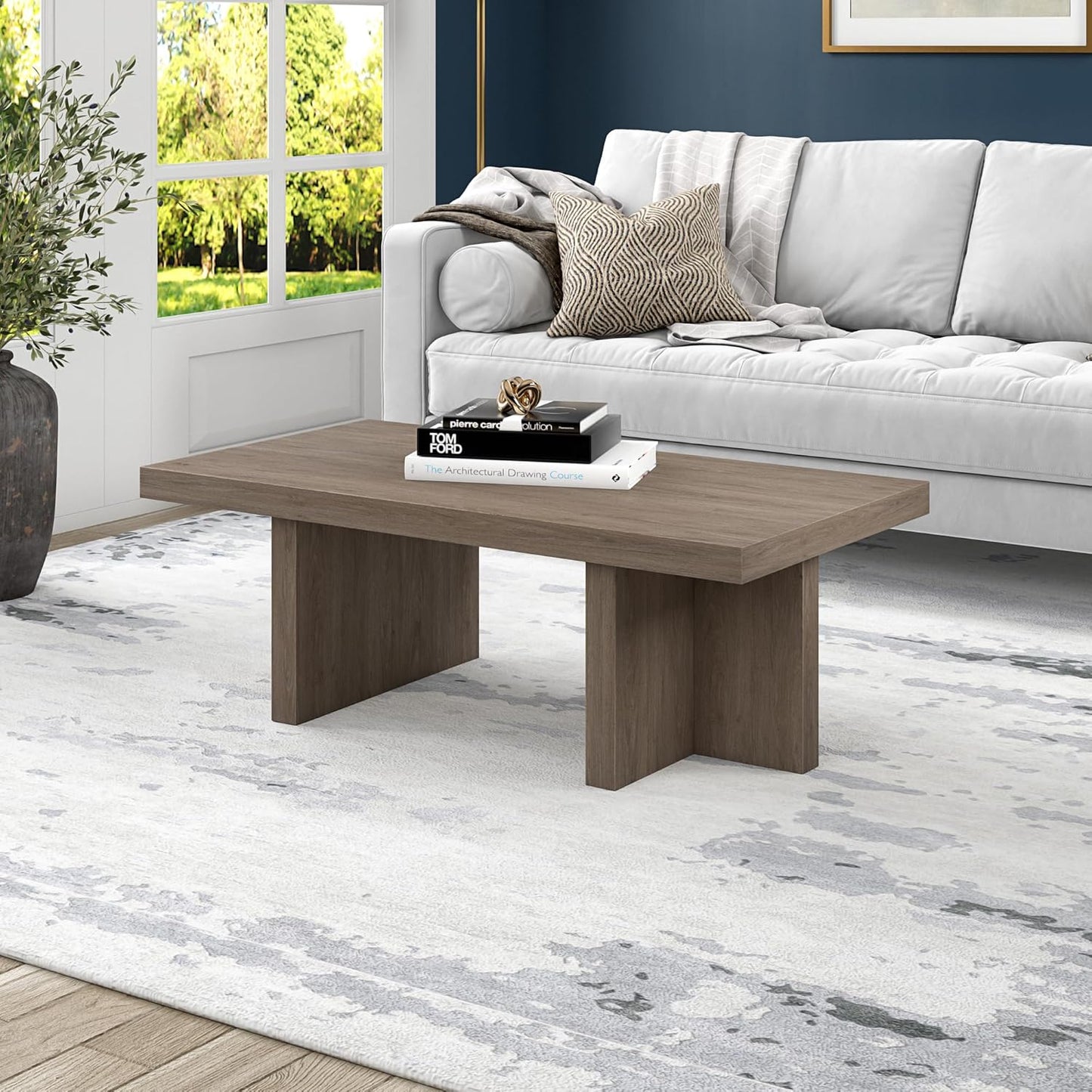 Henn&Hart Dimitra Coffee Table, 44" Wide, Gray