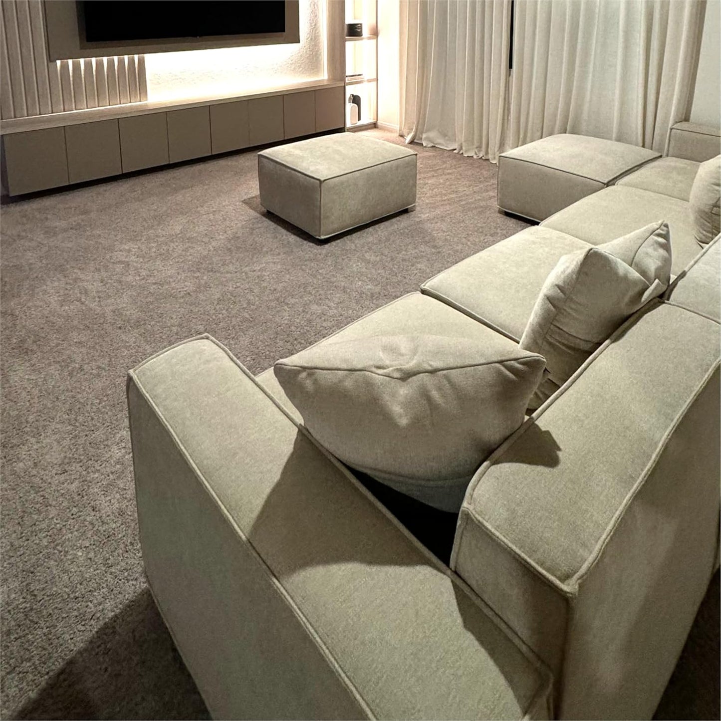 Acanva Luxury Modular Sectional Living Room Sofa Set, Modern Minimalist Style Couch with Ottoman and Chaise, U-Shape, Linen-Like Cream