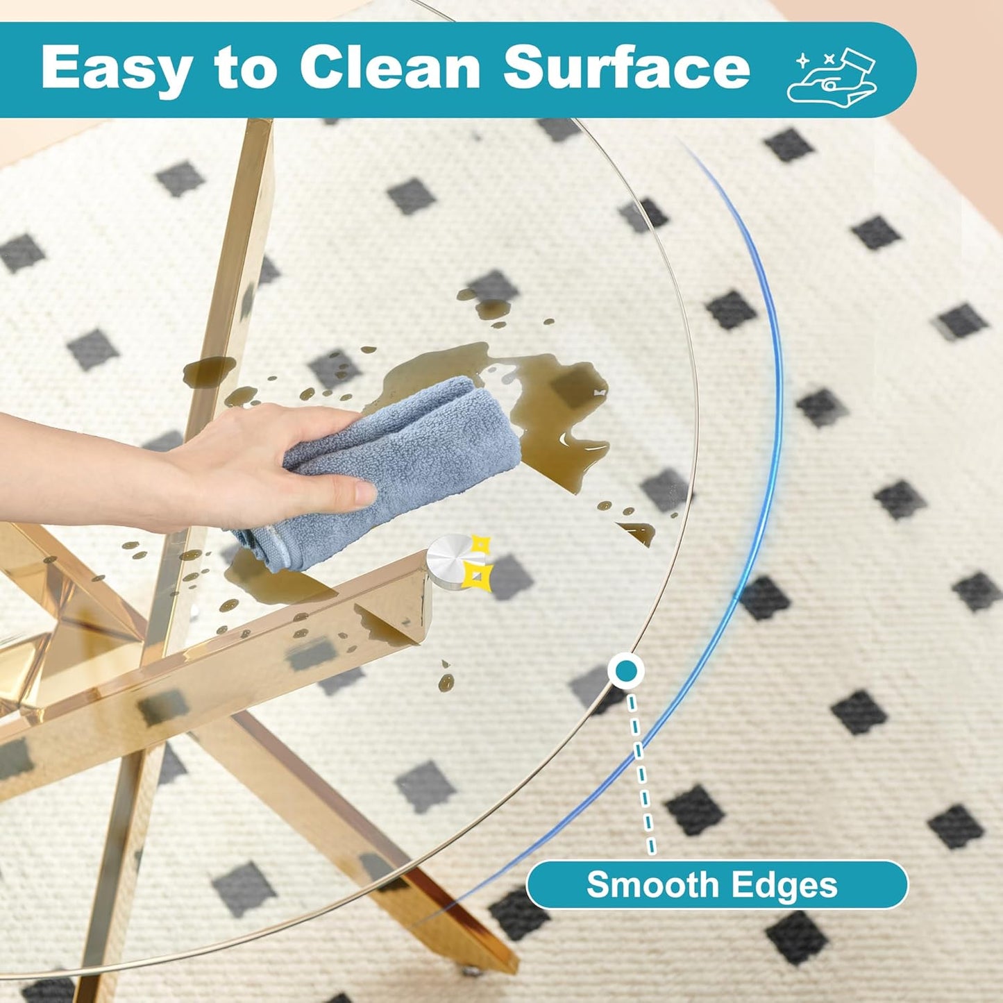 Dining Table for 4 Modern Round Dining Table 35.43" Kitchen & Dining Room Tables with Metal Legs and Glass Tabletop for Dining Room and Apartment, Gold