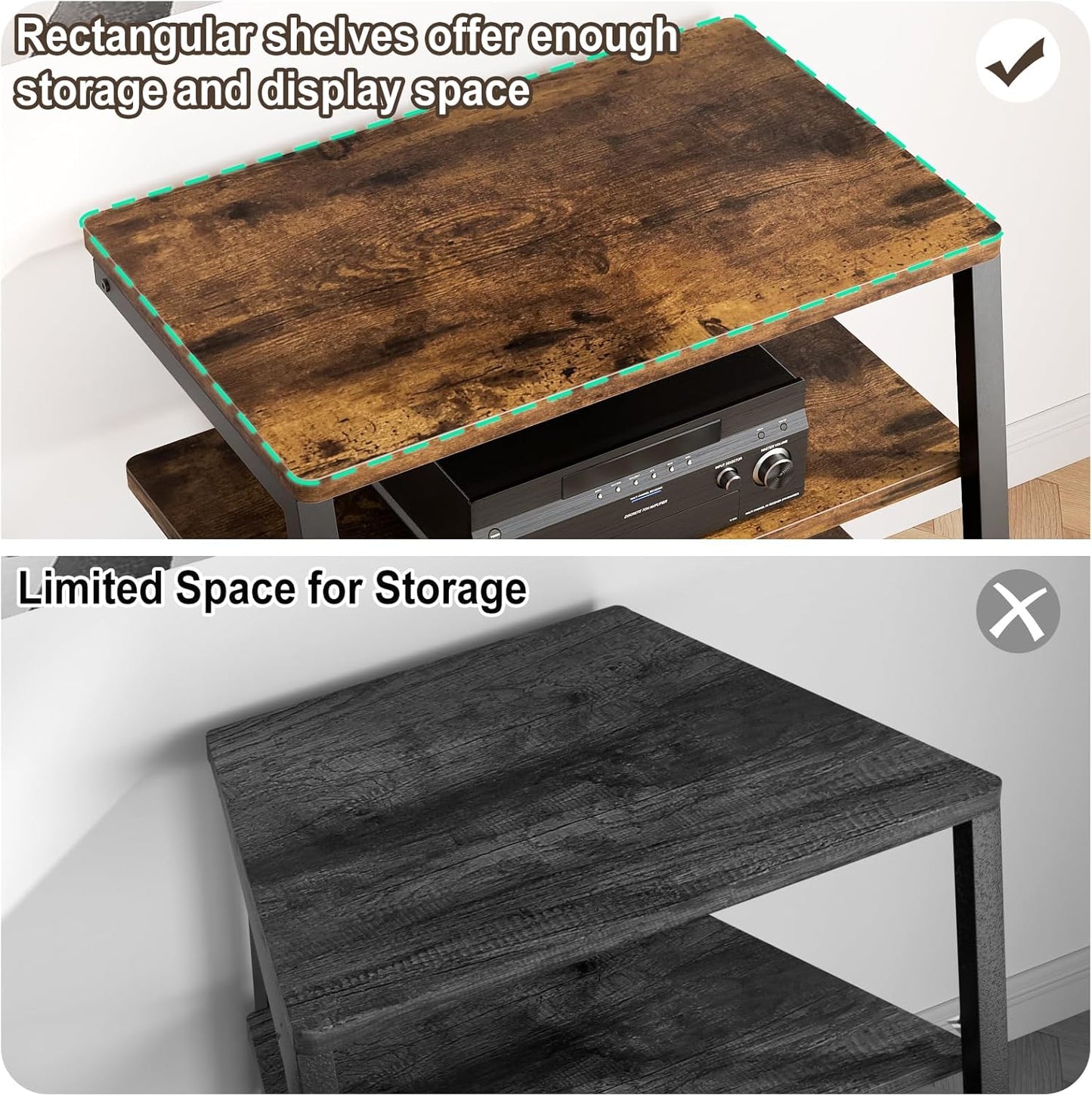 Armocity 4-Tier AV Media Stand with Power Strips, Stereo Stand with LED Lights, Audio Tower Rack with Adjustable Shelves, Small Entertainment Center, 30'', Rustic Brown