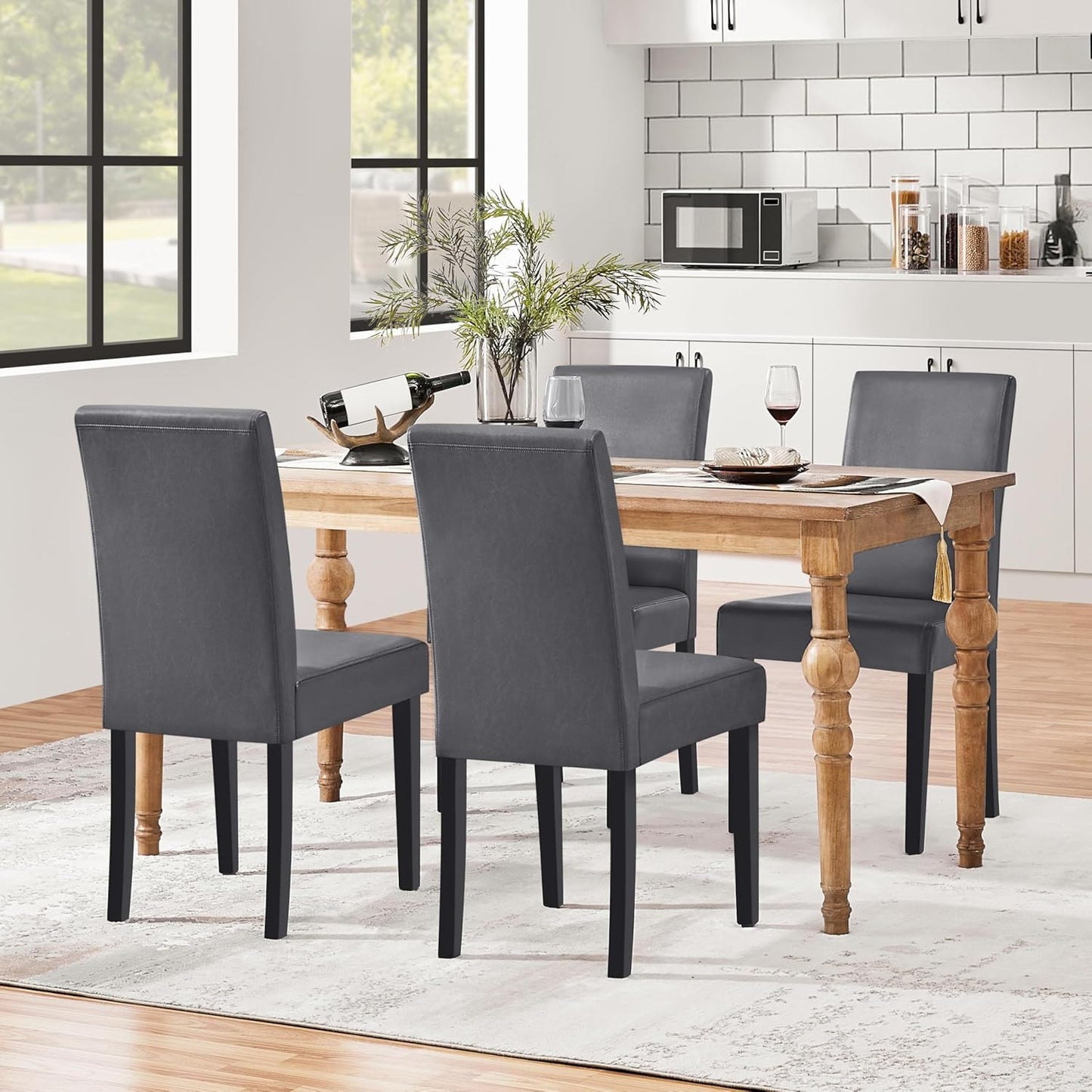 Yaheetech Dining Chairs Set of 4 PU Leather Upholstered Parsons Dining Chairs with Solid Wood Legs for Kitchen/Living Room/Restaurant, Modern Style, Gray